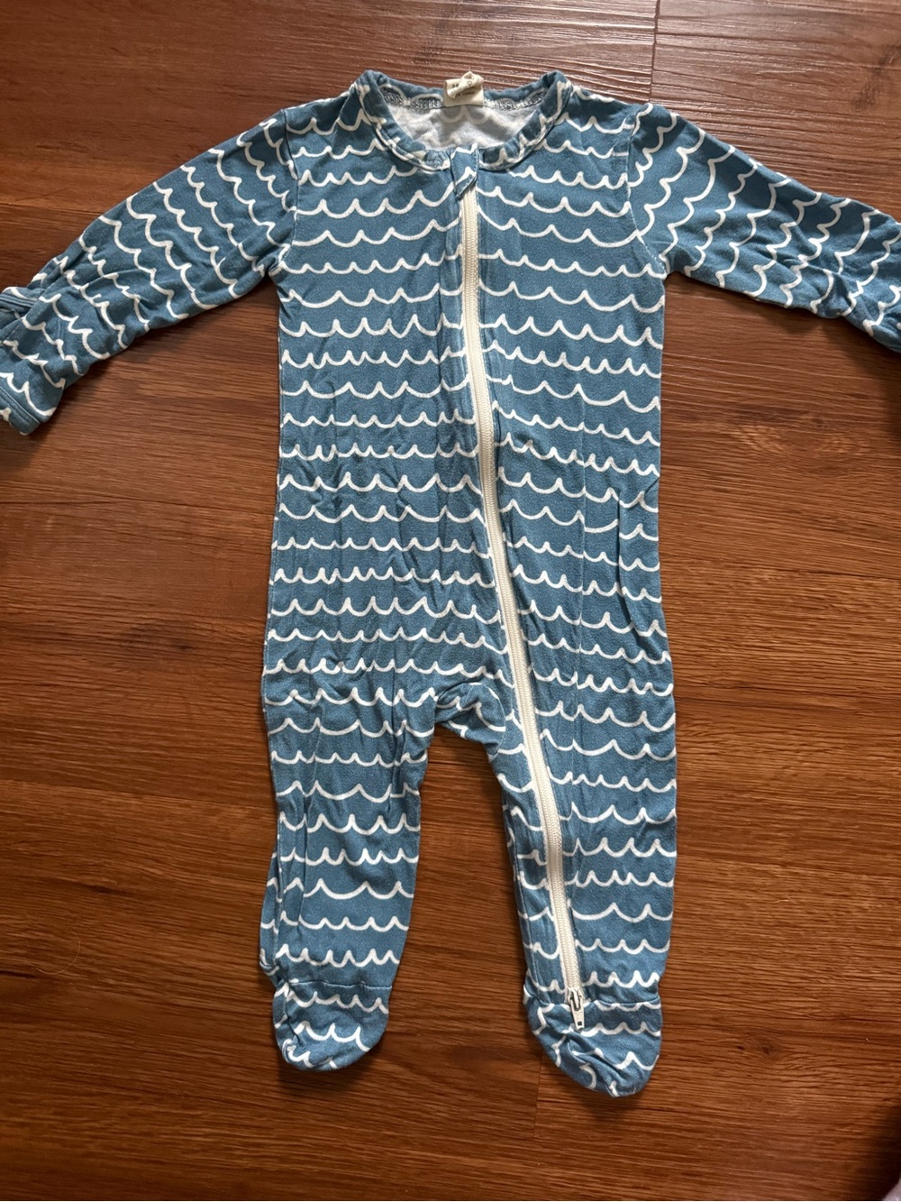 Larkspur 3-6 months Blue Wave-Print Zip Front Footed One-Piece for Kids